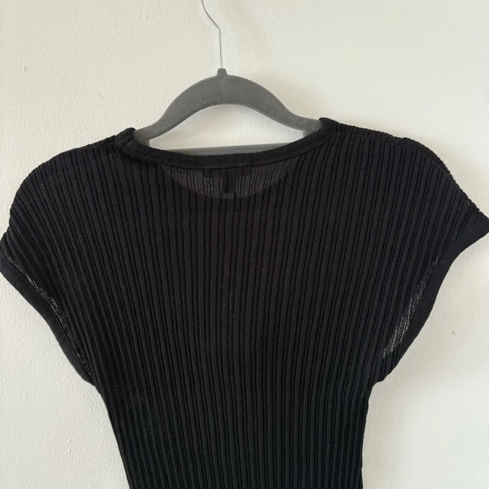 Massimo Dutti Open Knit Ribbed Crew Neck Black Top Size L NWT - Picture 8 of 11
